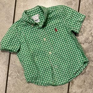 Ralph Lauren Kids Green Gingham Plaid Button-Down Shirt